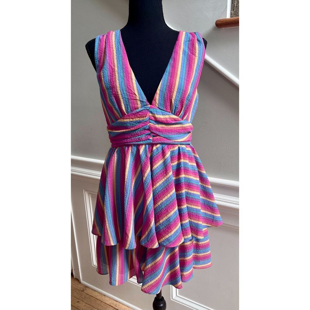 NWT Muted Striped "Blue Blush" Dress size M.